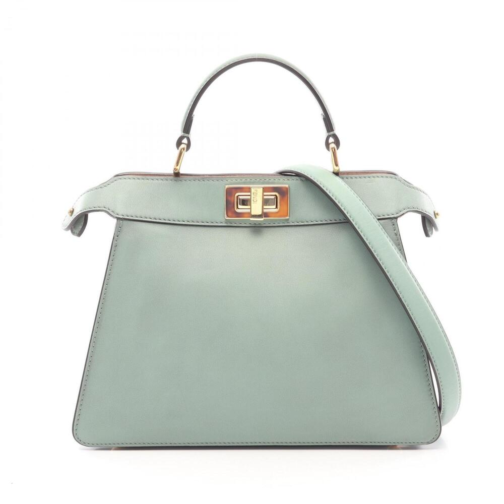 Fendi Peekaboo I.U. Small Selleria 2-Way Handbag, Leather, Women's, Green, 8B...